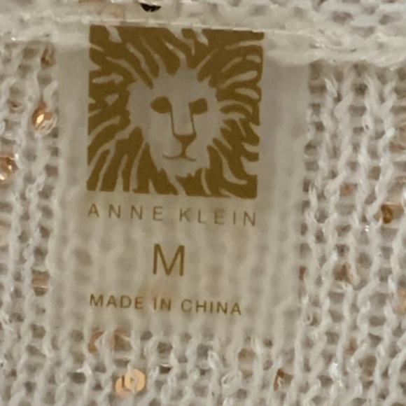 Anne Klein Womens Ivory Pullover Crewneck Cozy Sweater Sz M Gold Sequins #242i - Picture 4 of 5